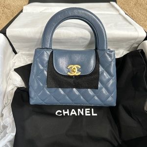 New 23K CHANEL KELLY Blue Calfskin Top Handle Shopping Bag Handbag Sold Out